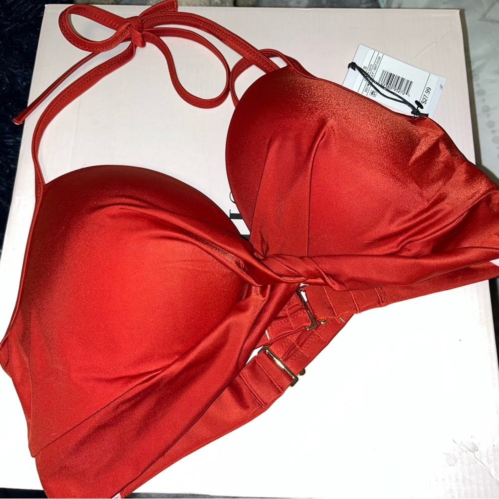 Two very cute bikini push-up tops, burgundy and rainbow striped tops